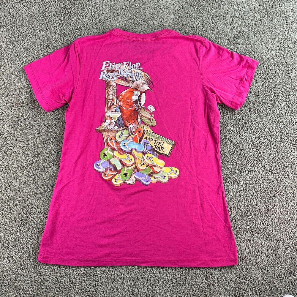 Margaritaville Jimmy Buffett Shirt Girls XL Pink Flip Flop Repair Shop Parrot